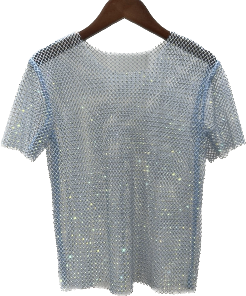 Diamond mesh short sleeve top blue