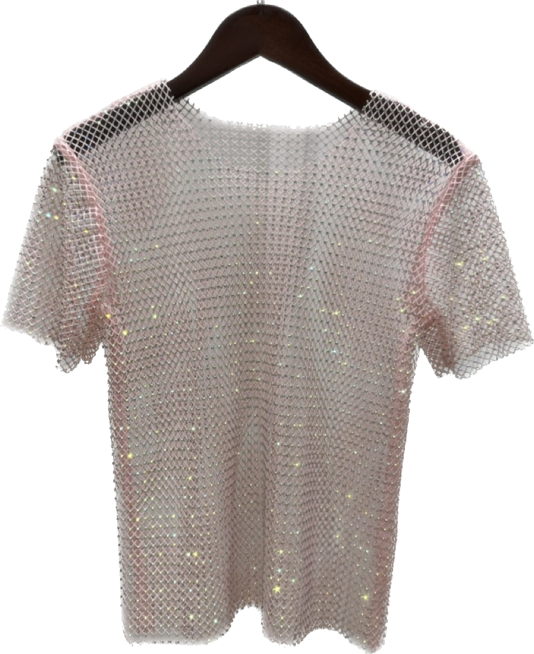 Diamond mesh short sleeve top Pink