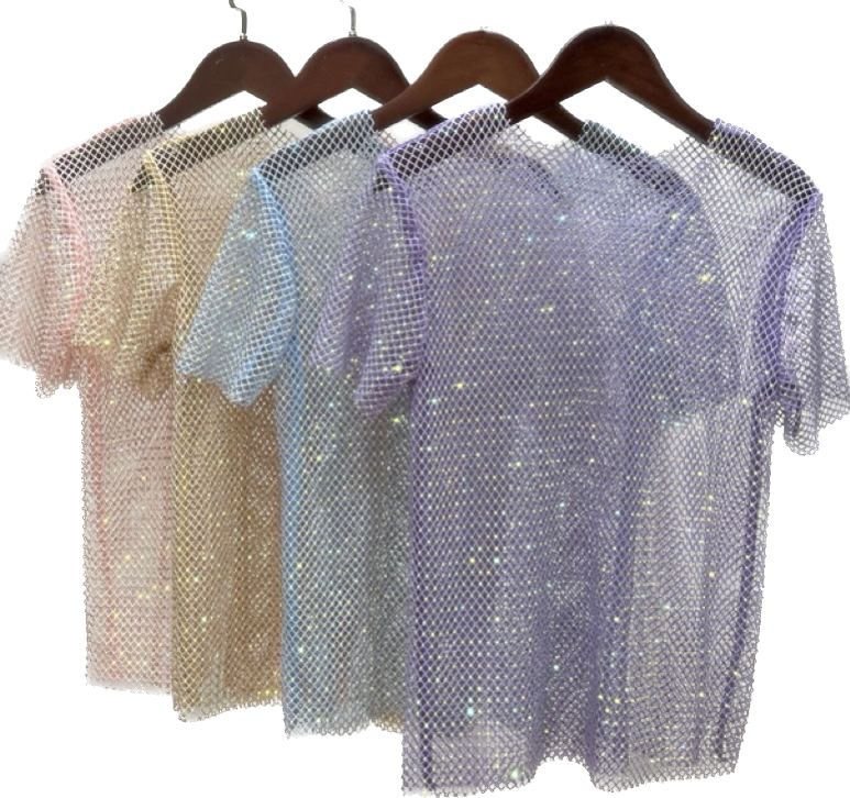 Diamond mesh short sleeve top 4 colors