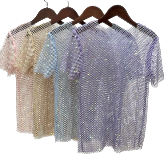 Diamond mesh short sleeve top 4 colors