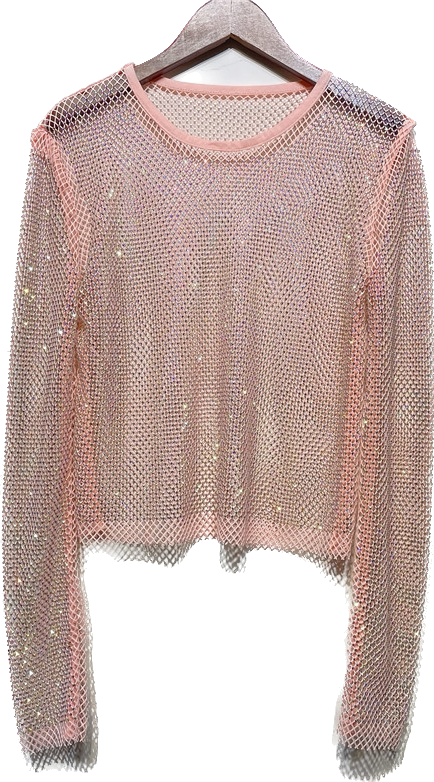 Diamond mesh Long sleeve top pink