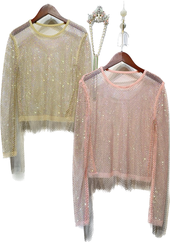 Diamond mesh Long sleeve top  Champagne and pink