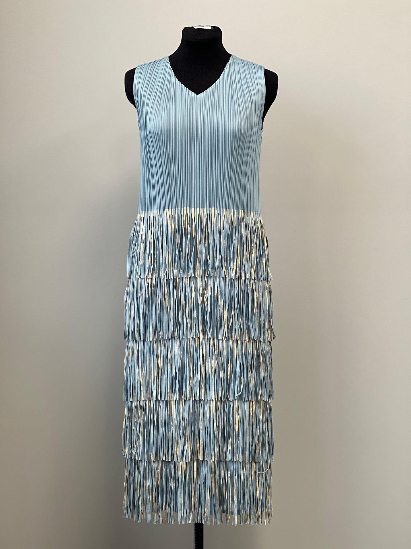 Pleating with fringe Dress set (Blue)