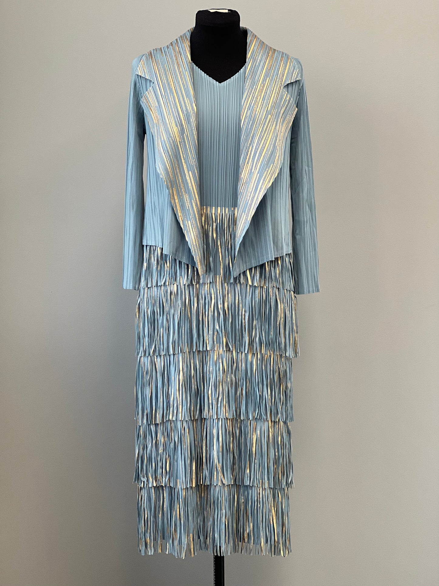 Pleating with fringe Dress set (Blue)