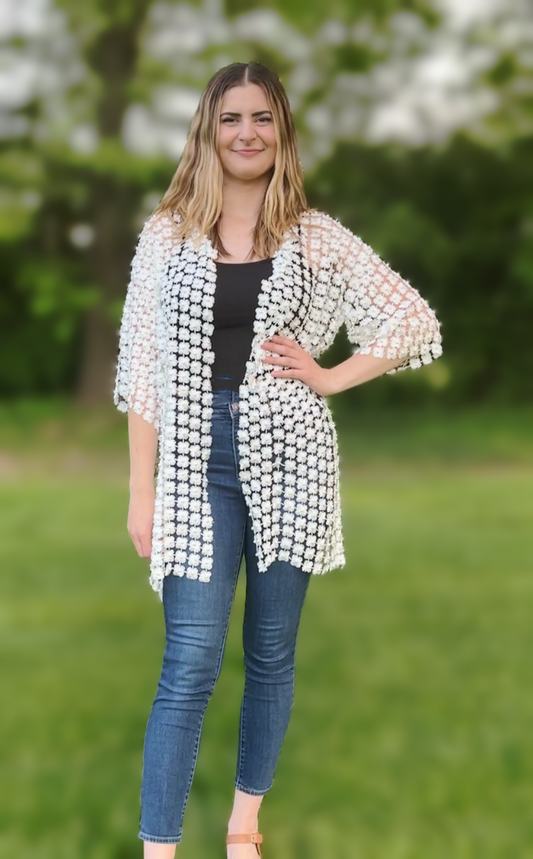Long Lace coverup with all over Pearls attached  (White)