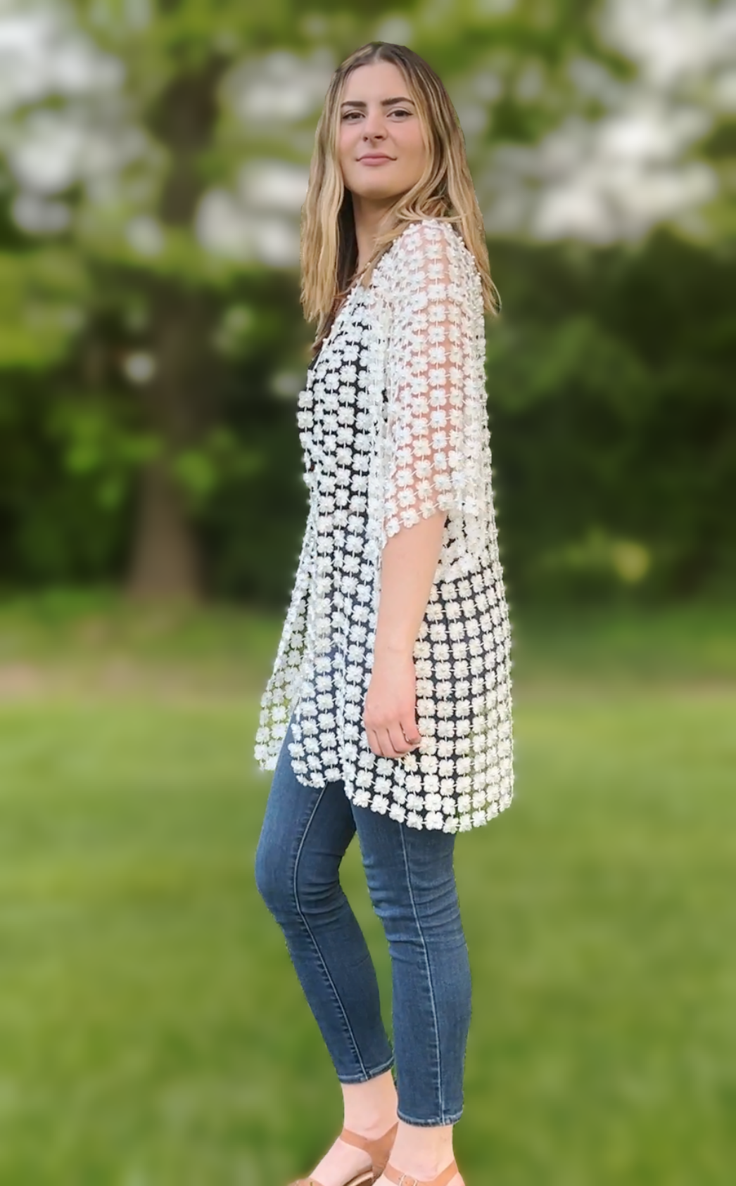 Long Lace coverup with all over Pearls attached (White)