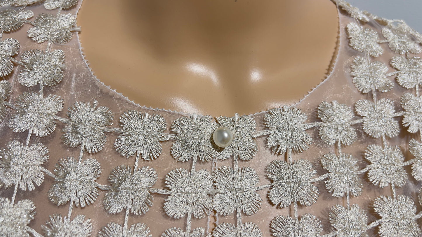 Lace Organza sleeveless Vest (Ivory)