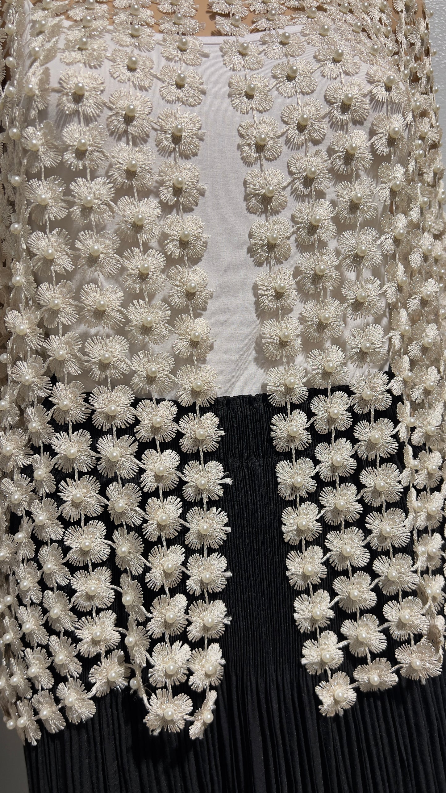 Short Lace coverup with all over Pearls attached (ivory)