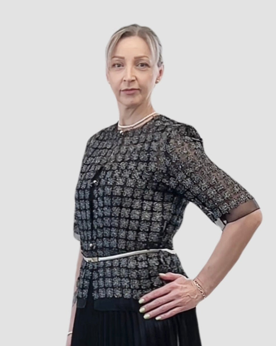Short Lace Organza shirt with 3/4 sleeves (Black)