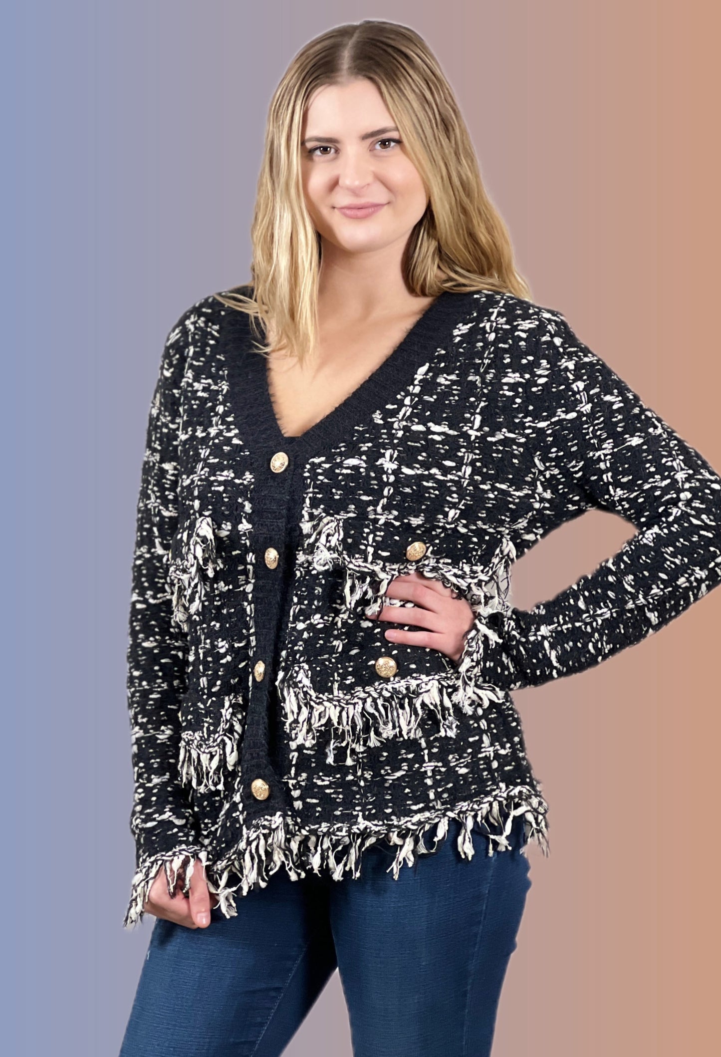 Sweater knit Tweed Jacket (Black.white)