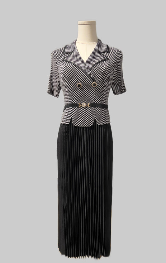 Pleated Mock 2 in 1 jacket dress (Black)