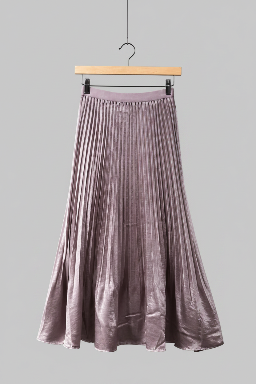 Pleating Crushed Sateen Skirt (Lilac)