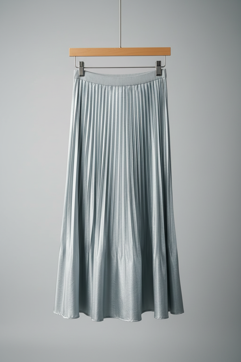 Pleating Crushed Sateen Skirt (Light Green)