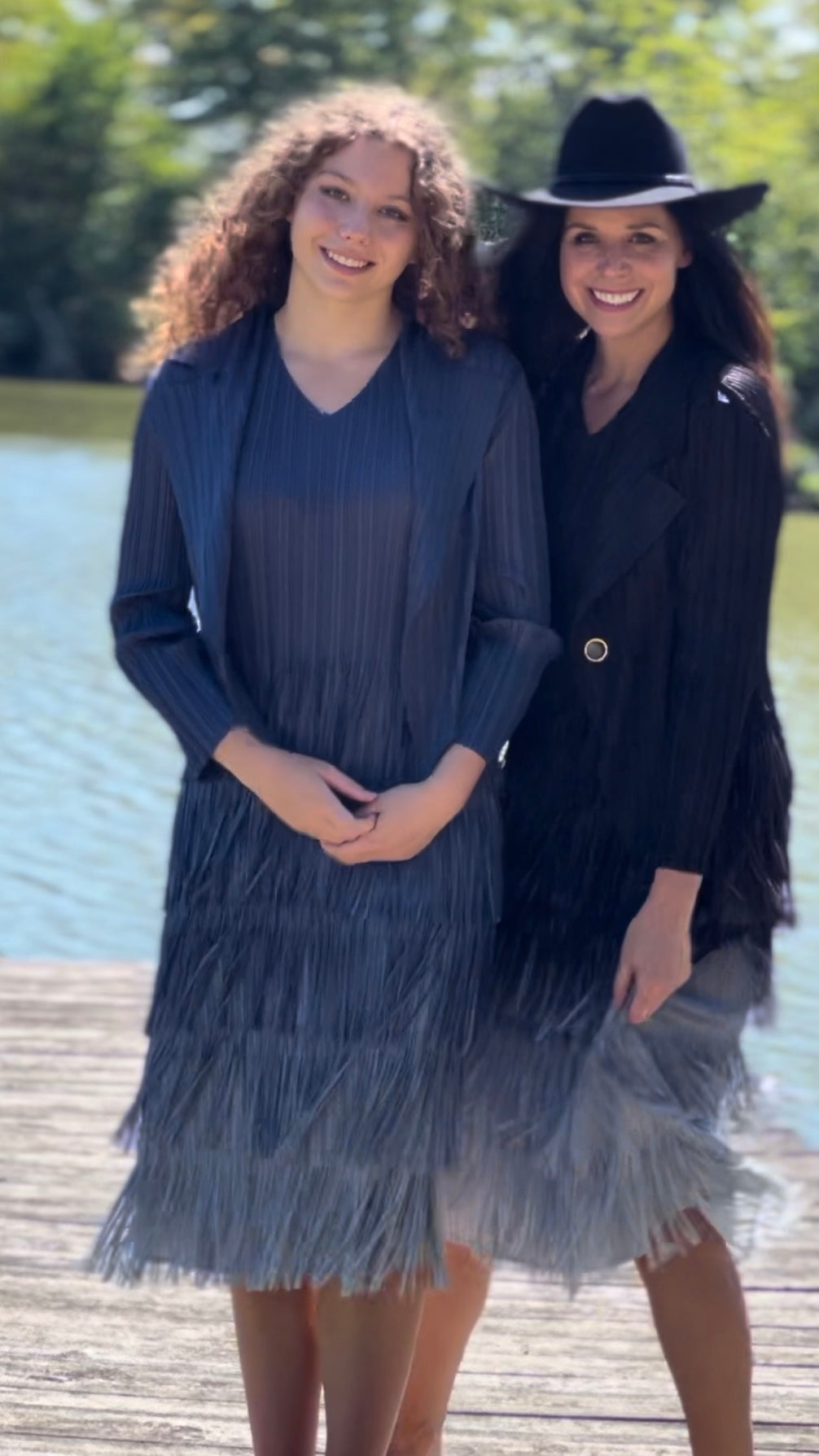 Pleating with fringe Dress set - Ombre effect (Black)
