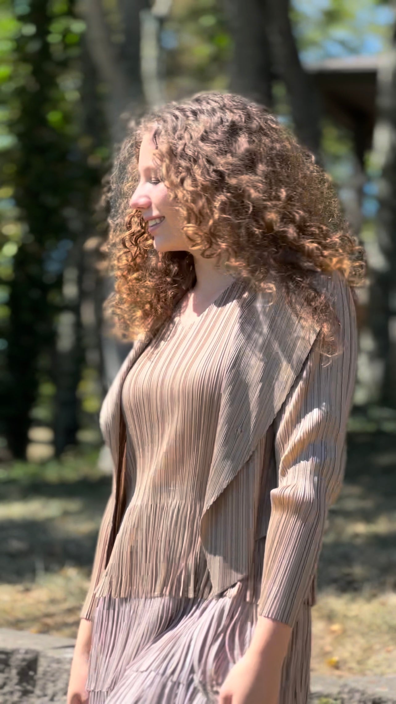 Pleating with fringe Dress set - Ombre effect (Beige)