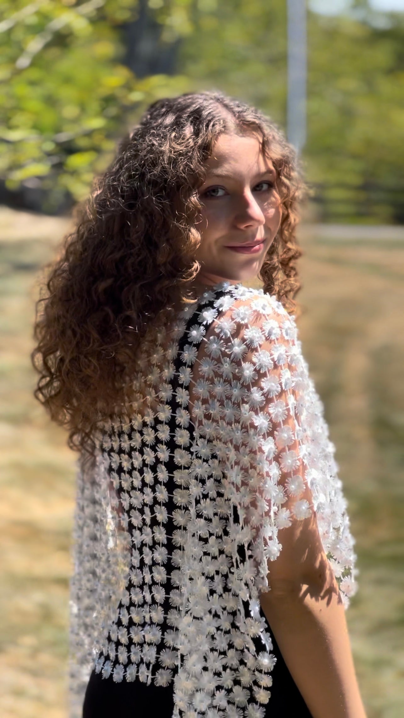 Lace Poncho with all over Pearls attached (White)