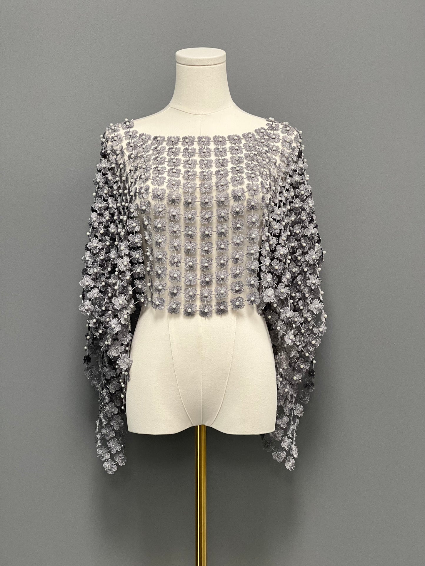 Lace Poncho with all over Pearls attached (Silver)