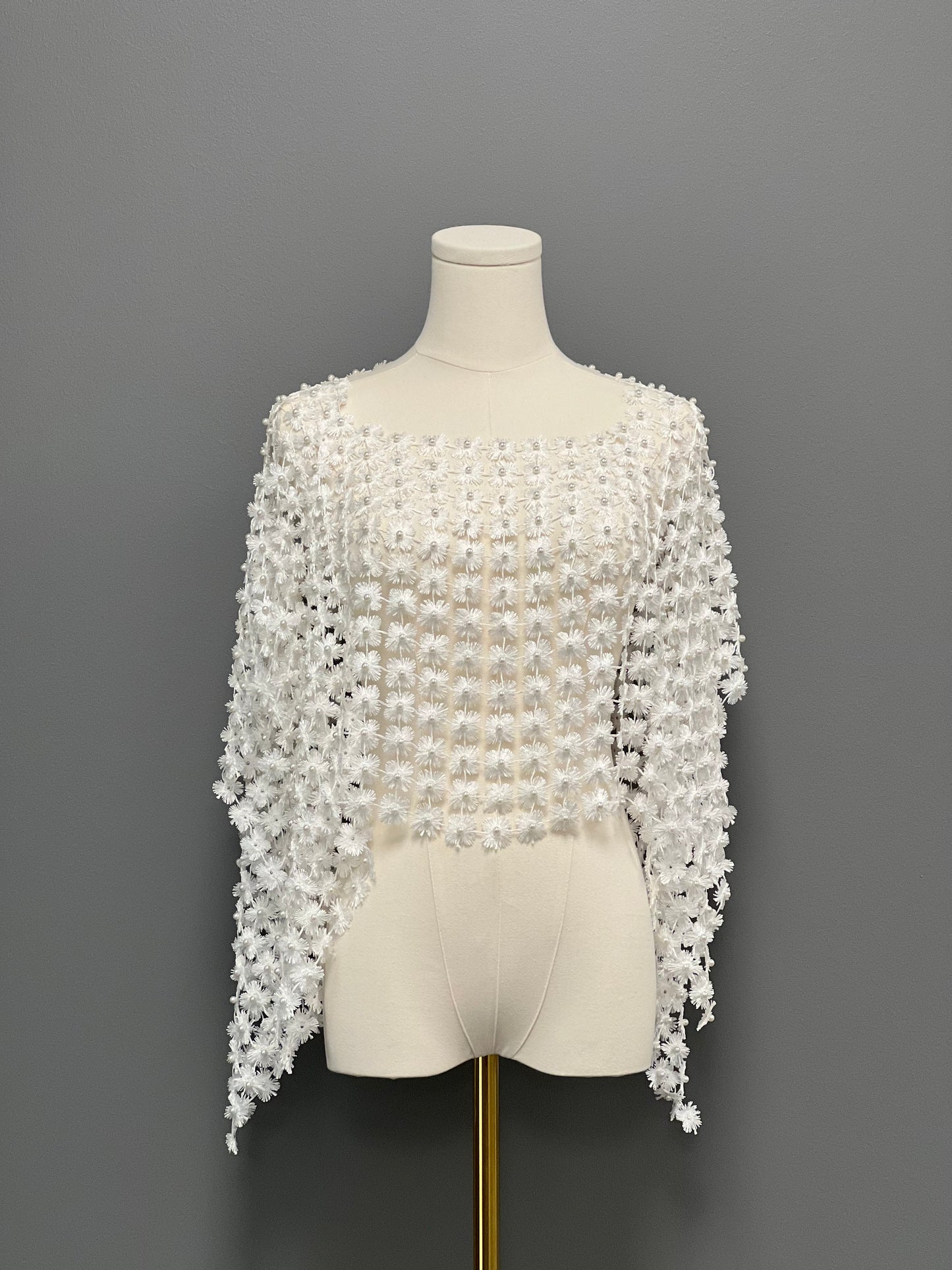 Lace Poncho with all over Pearls attached (White)