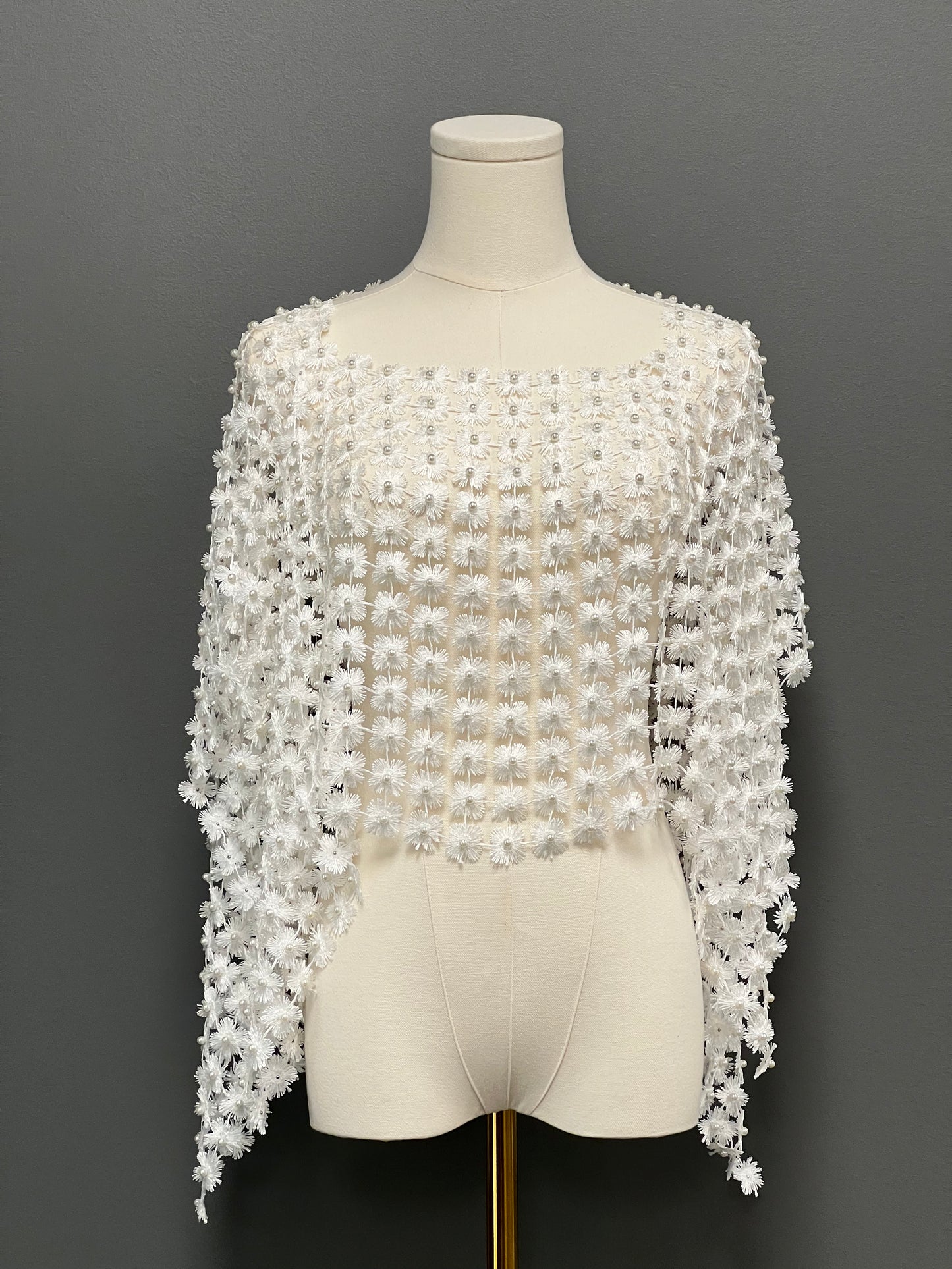 Lace Poncho with all over Pearls attached (White)