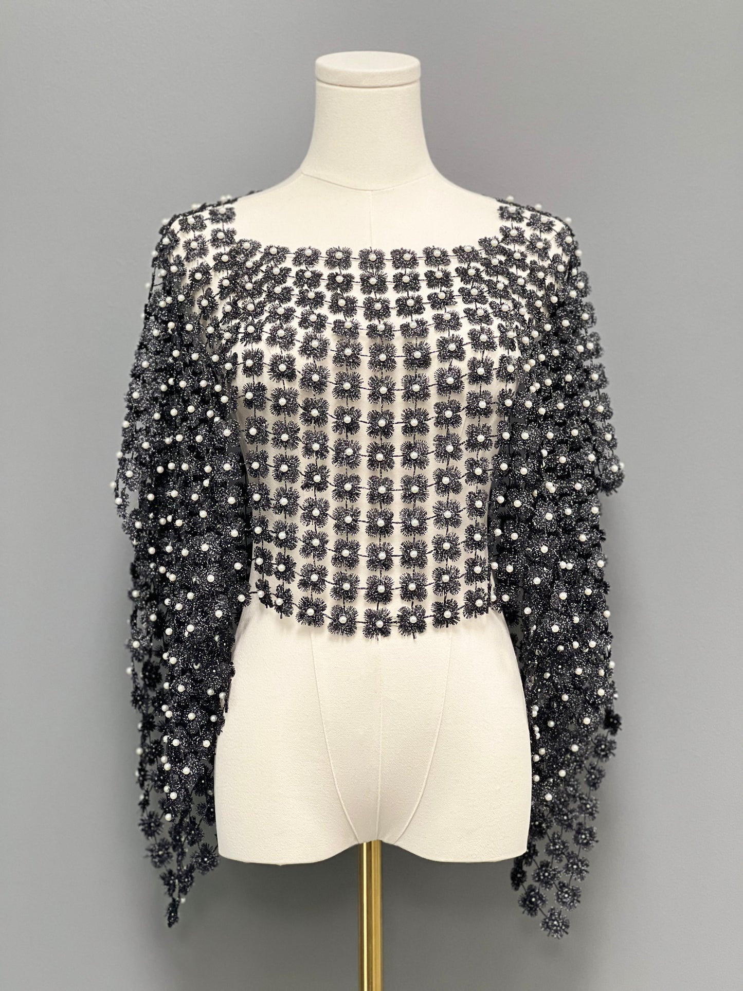 Lace Poncho with all over Pearls attached (Black)