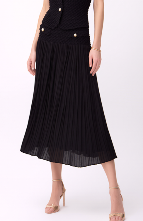 Pleated Chanel look mock pockets skirt ( Black )