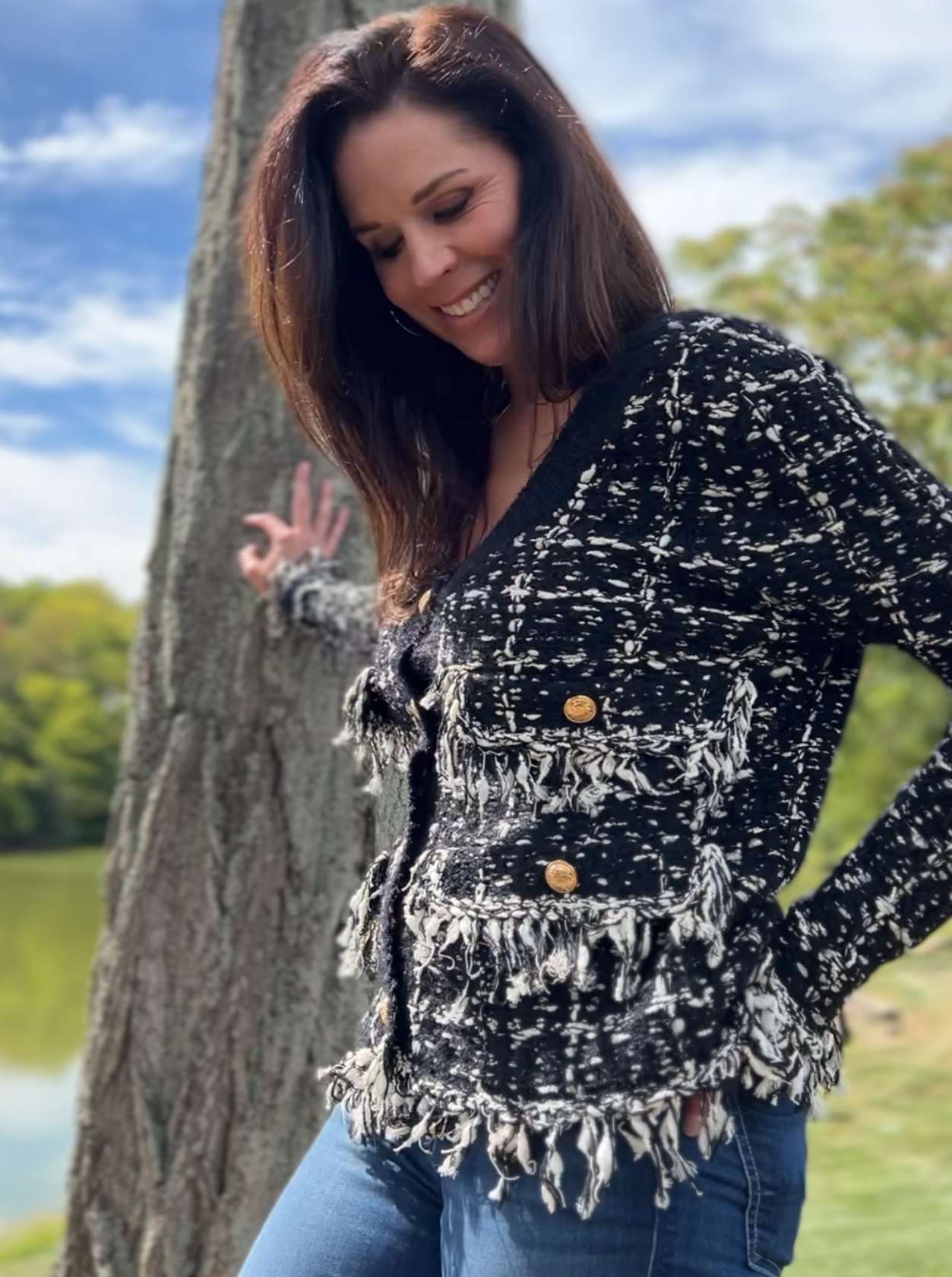 Sweater knit Tweed Jacket (Black.white)