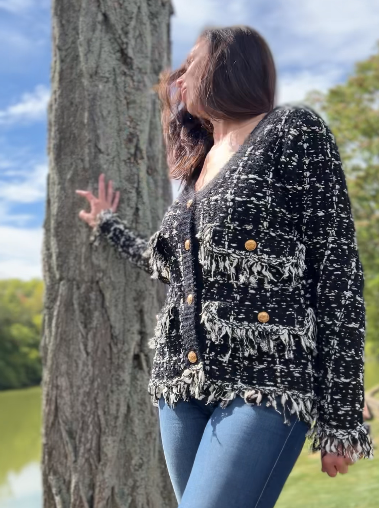 Sweater knit Tweed Jacket (Black.white)
