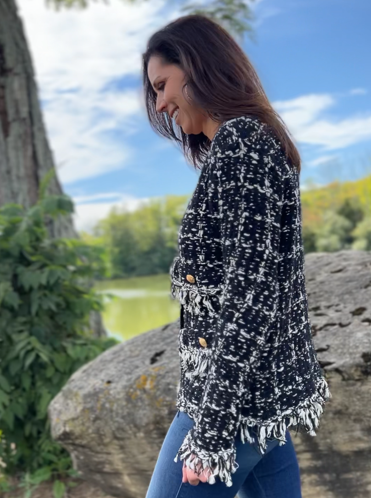 Sweater knit Tweed Jacket (Black.white)