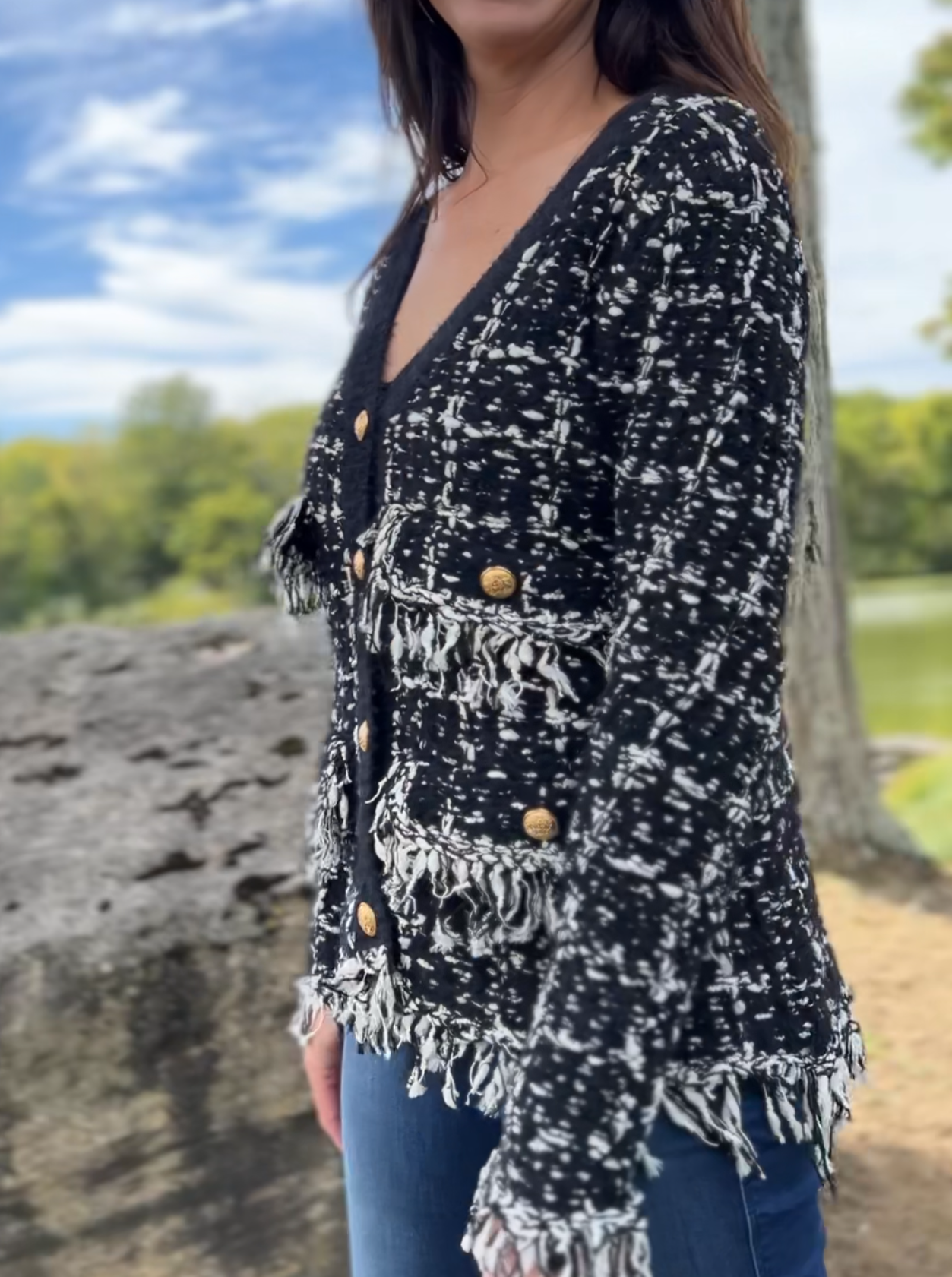 Sweater knit Tweed Jacket (Black.white)