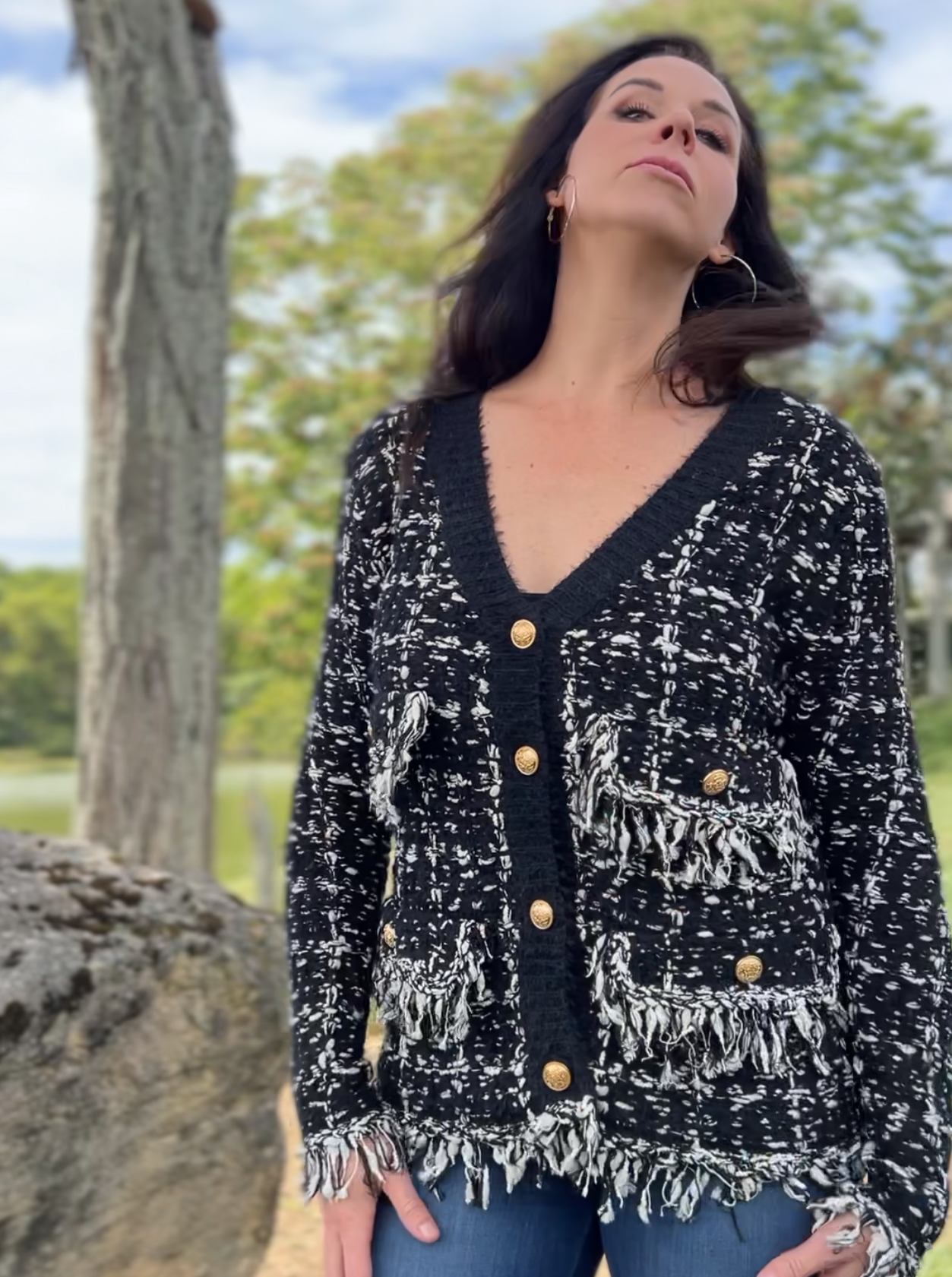 Sweater knit Tweed Jacket (Black.white)