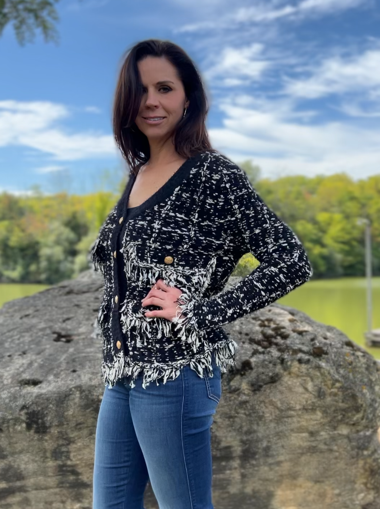 Sweater knit Tweed Jacket (Black.white)