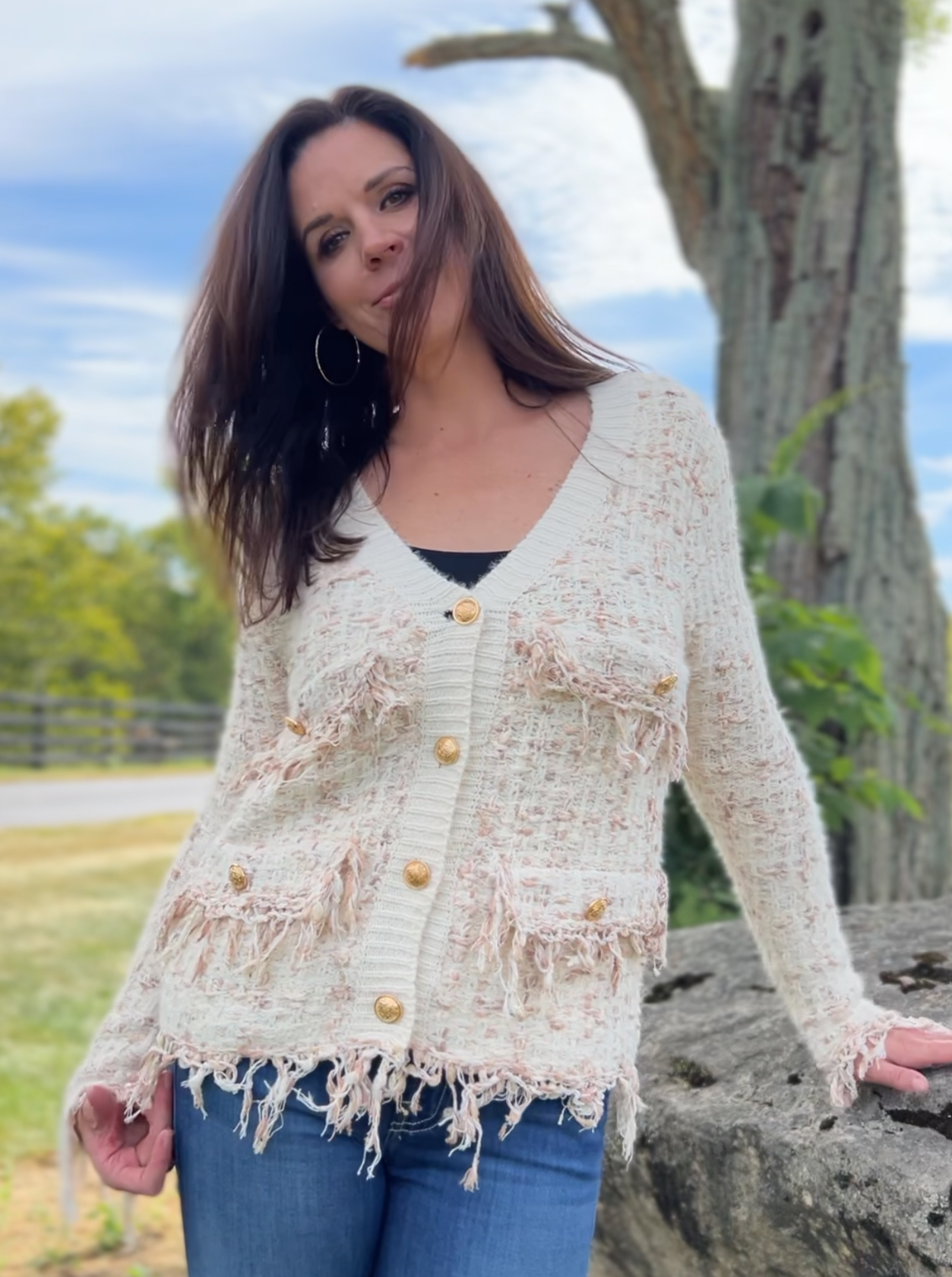 Sweater knit Tweed Jacket (Cream.Beige)