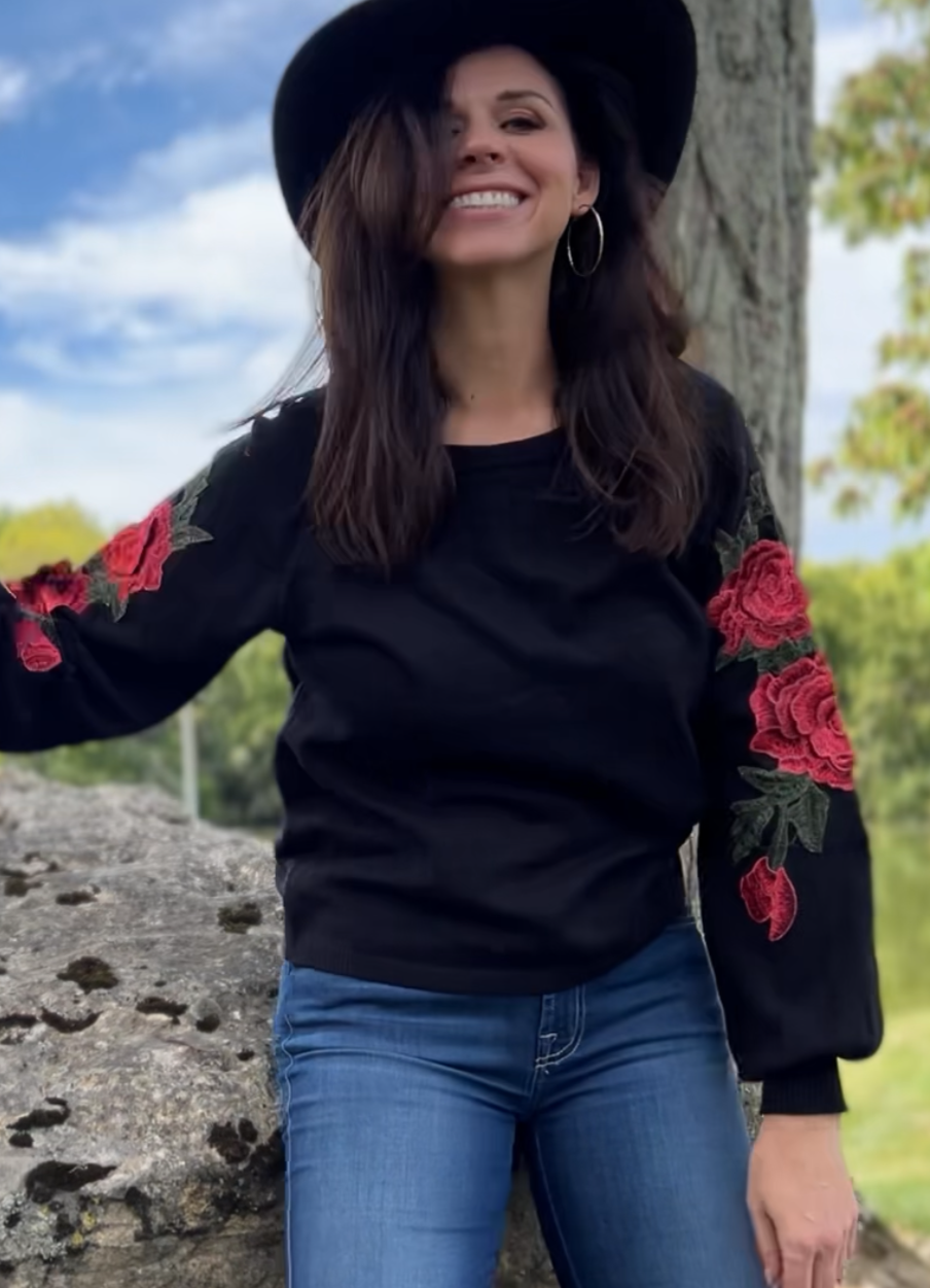 Sweater knit Rose Black Pullover
