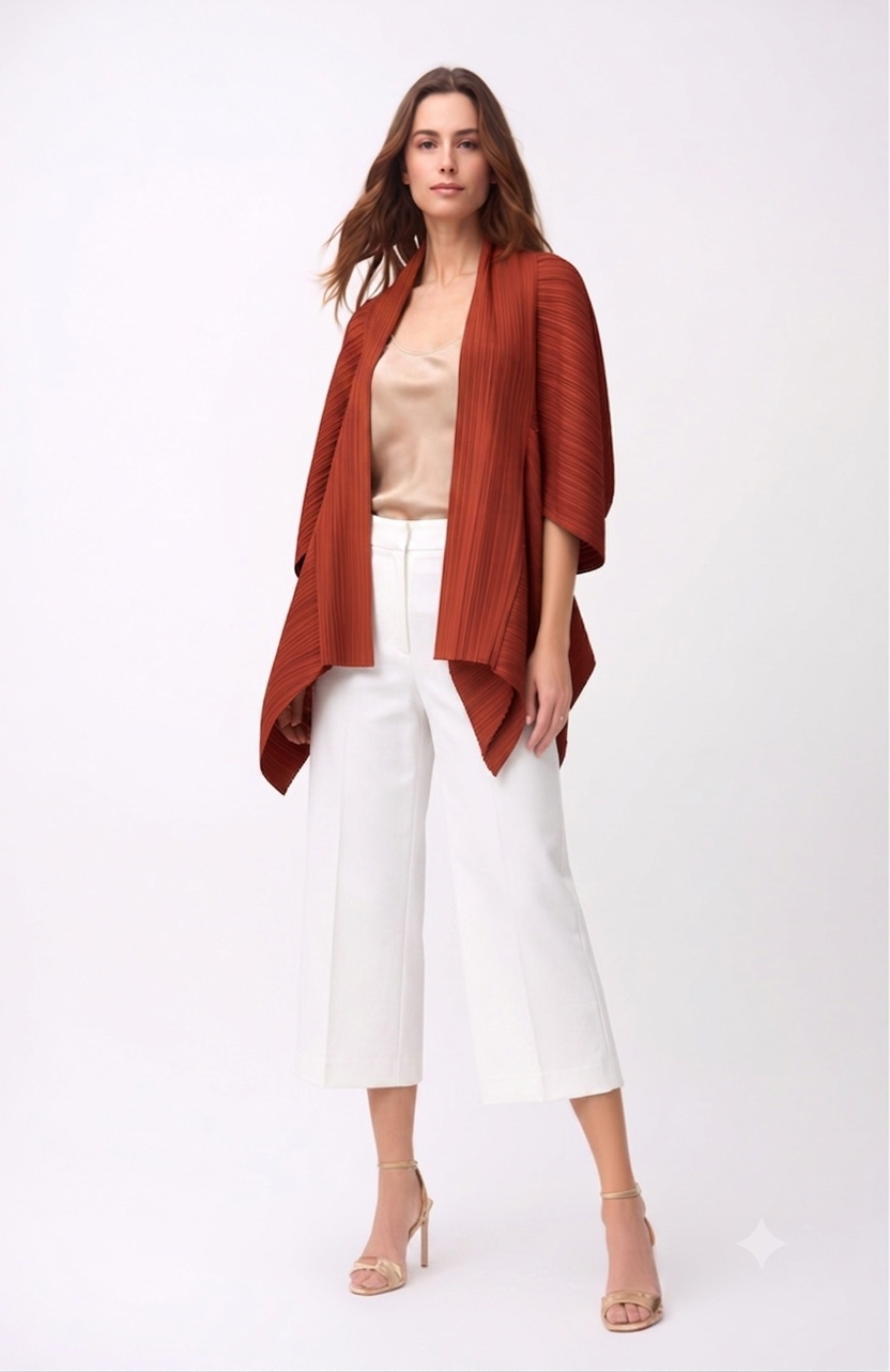 2-Way Pleated Kimono Jacket ‚ One Size- Rust