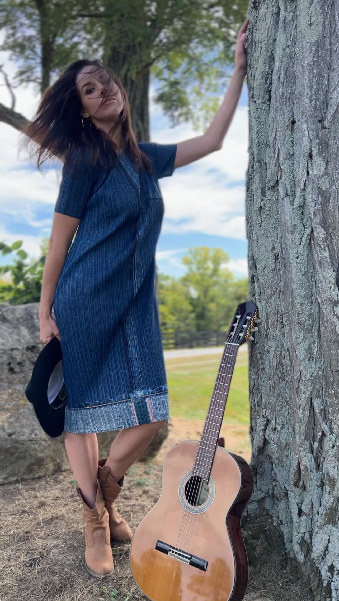 Denim Look Pleating Casual Short Sleeve Dress