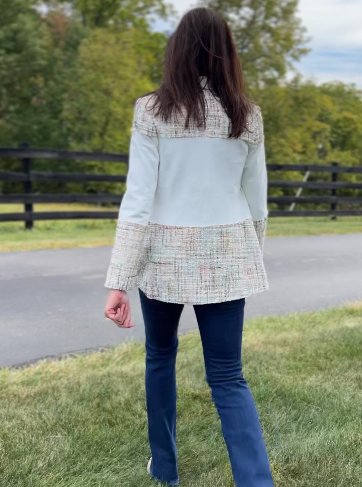 Blazer Tweed Ponte Sandwich Jacket (Cream)