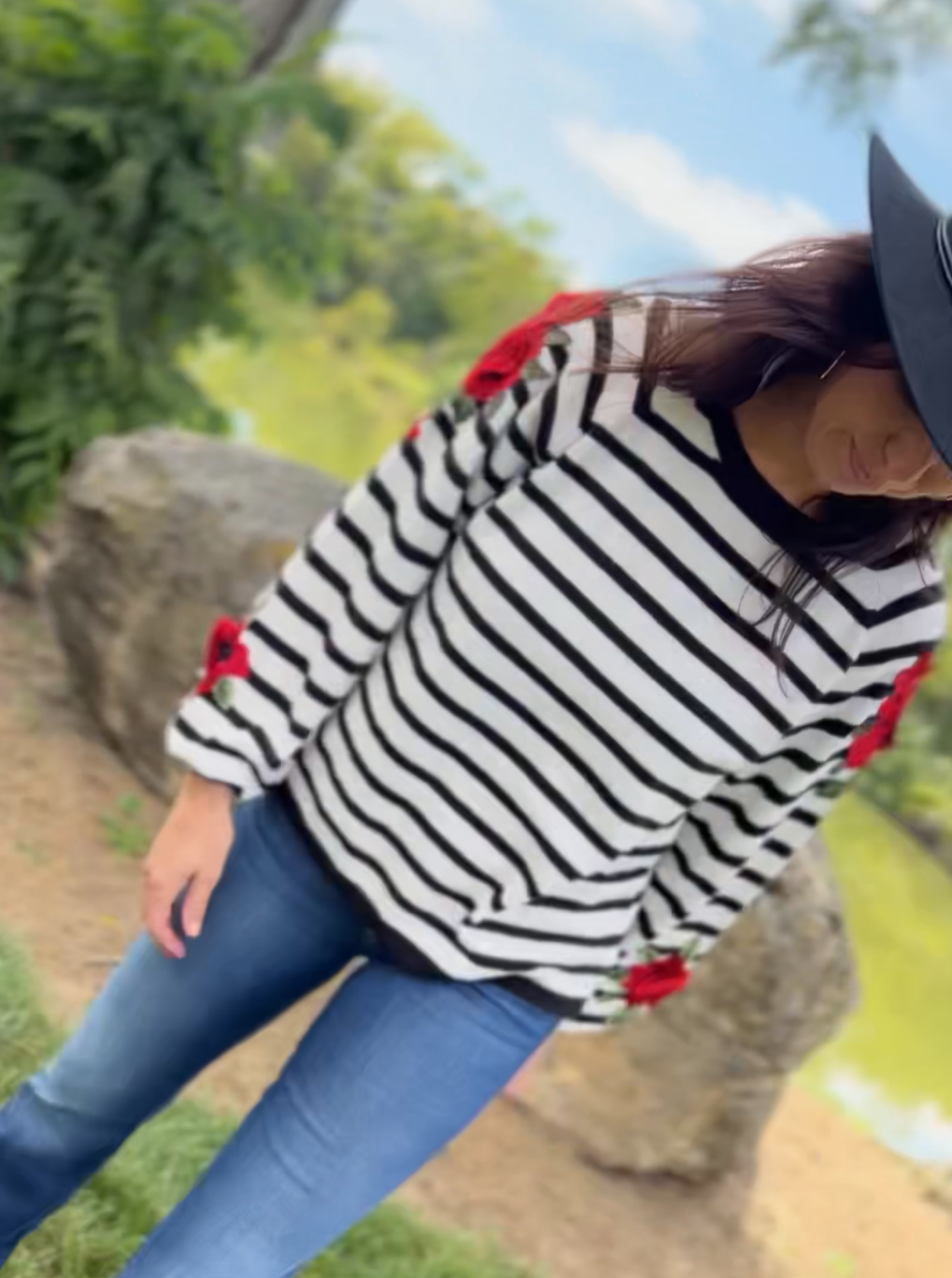 Sweater knit Strip & Rose pullover