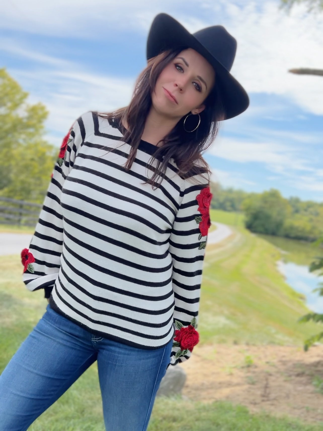 Sweater knit Strip & Rose pullover