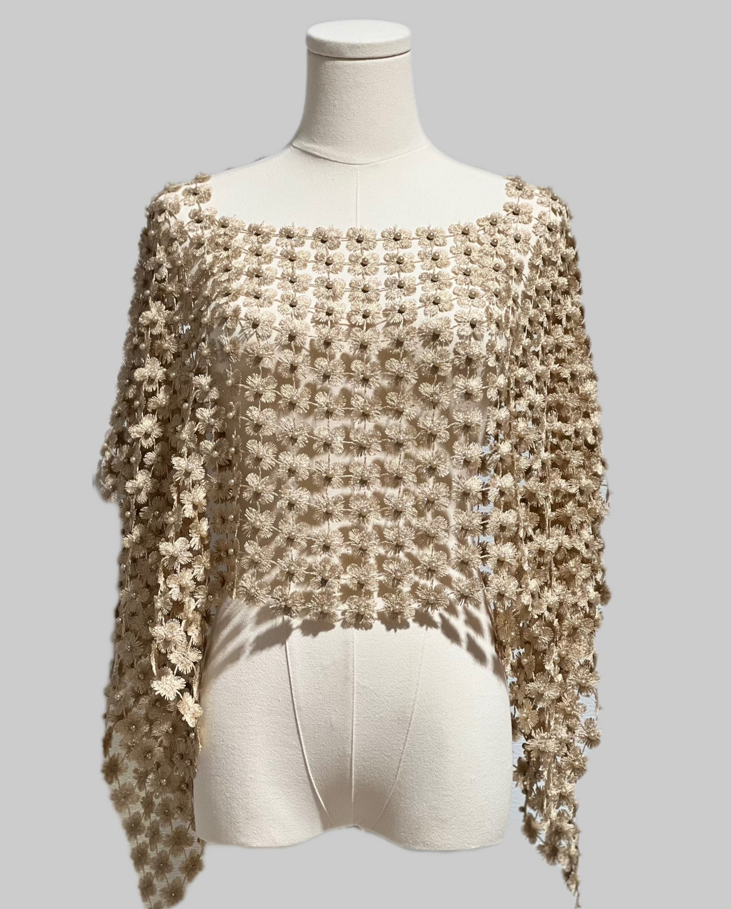 Lace Poncho with all over Pearls attached (Champagne)