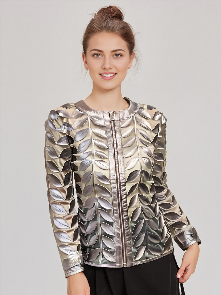 Faux Leather leaves jacket (New color ) Silver Gun