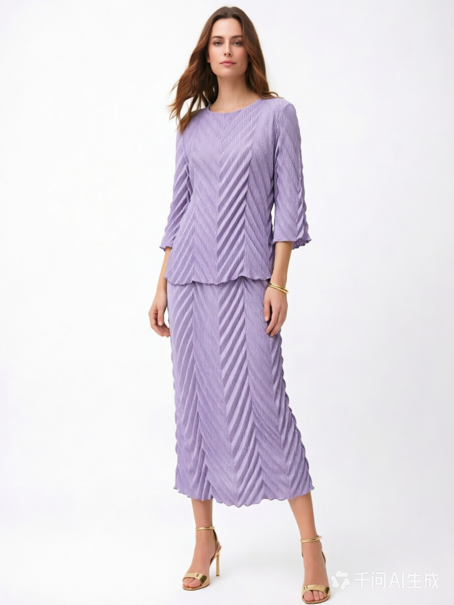 Pleating Bell Sleeves Top- Chevron Flow- Lilac