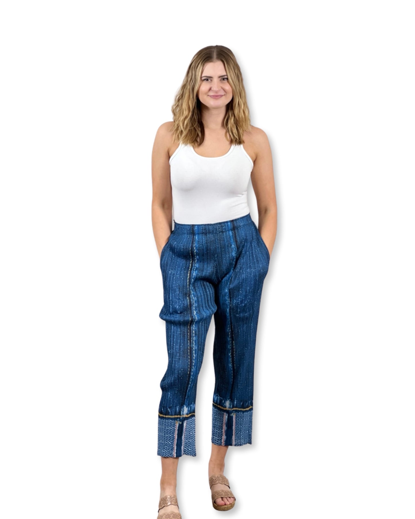 Denim Look Pleating Casual Pants