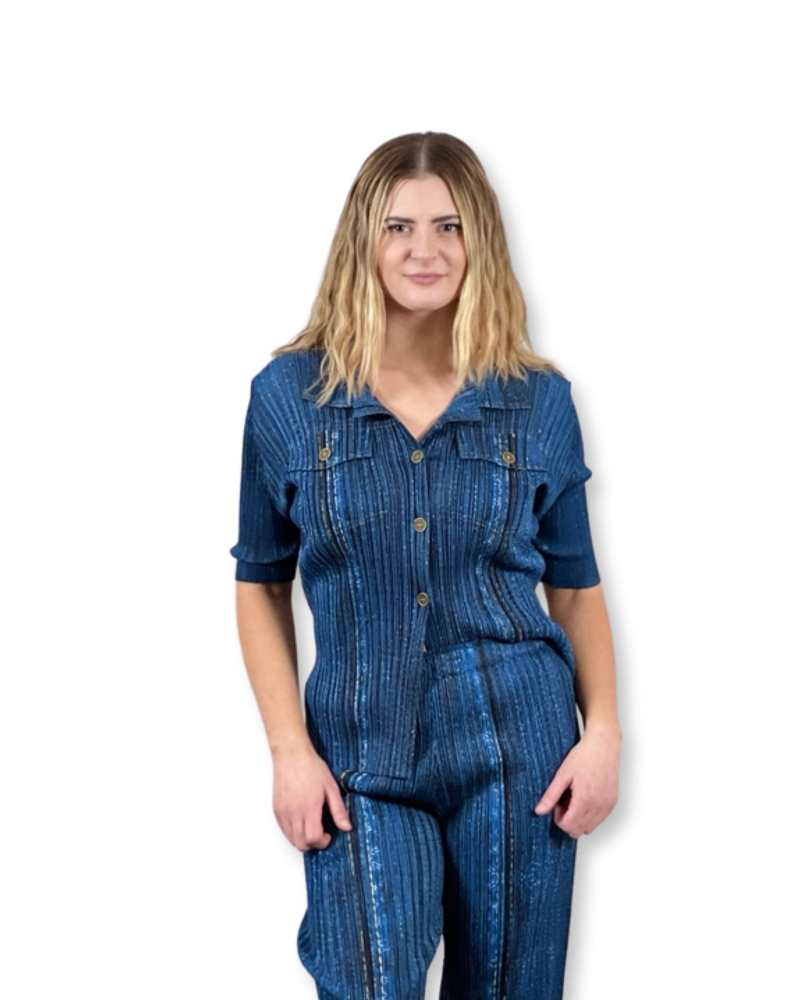 Denim Look Pleating pocket shirt