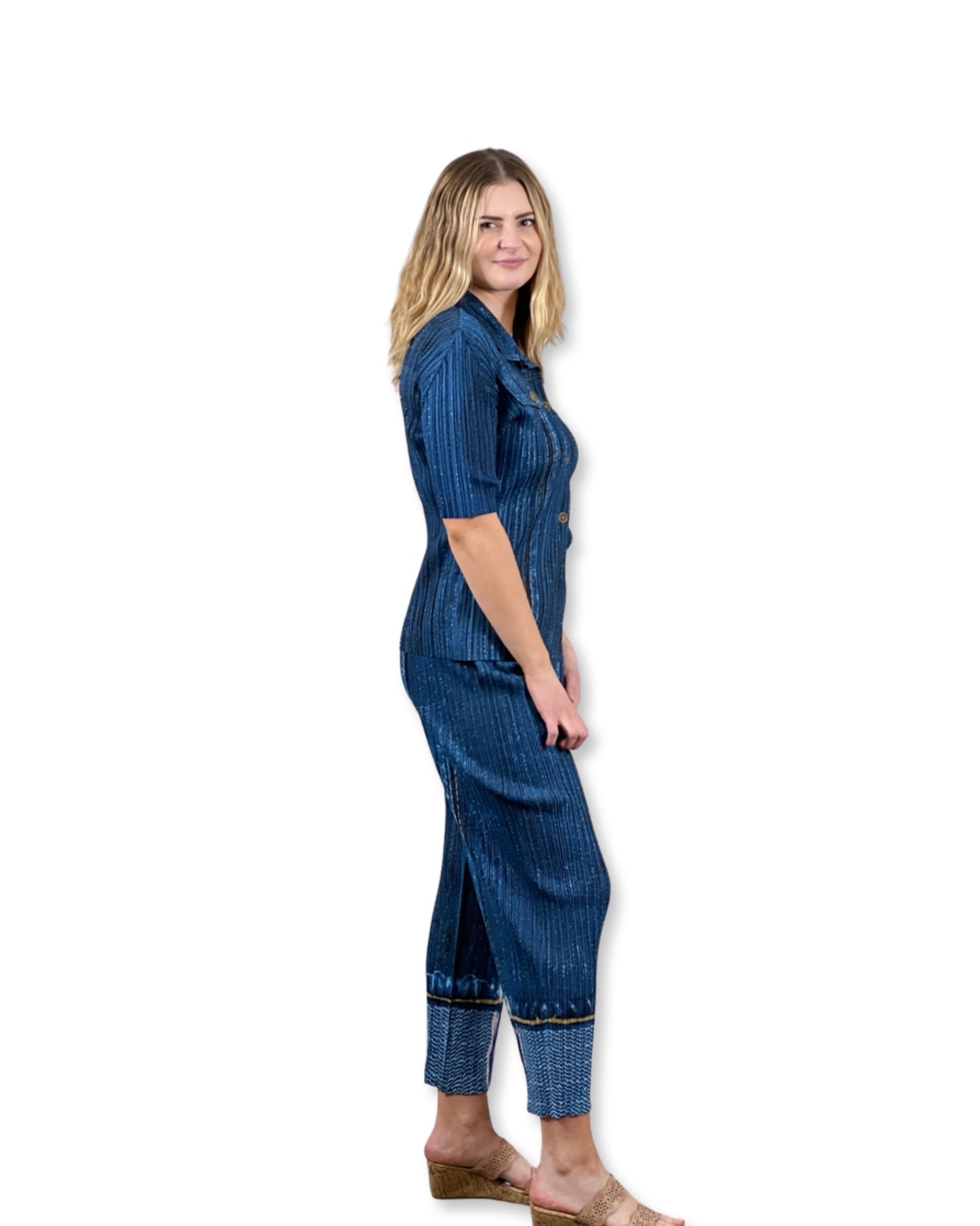Denim Look Pleating pocket shirt