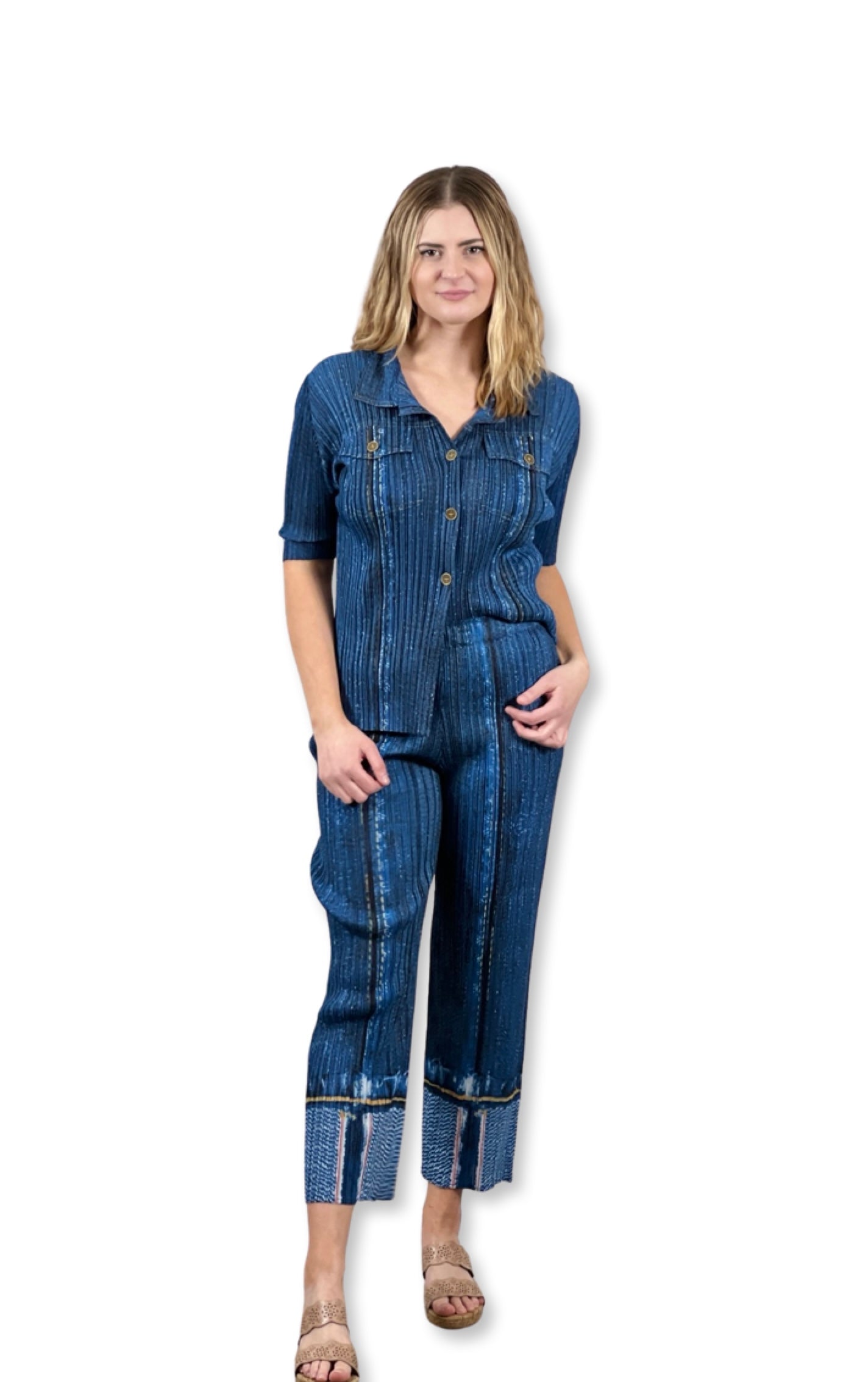 Denim Look Pleating pocket shirt