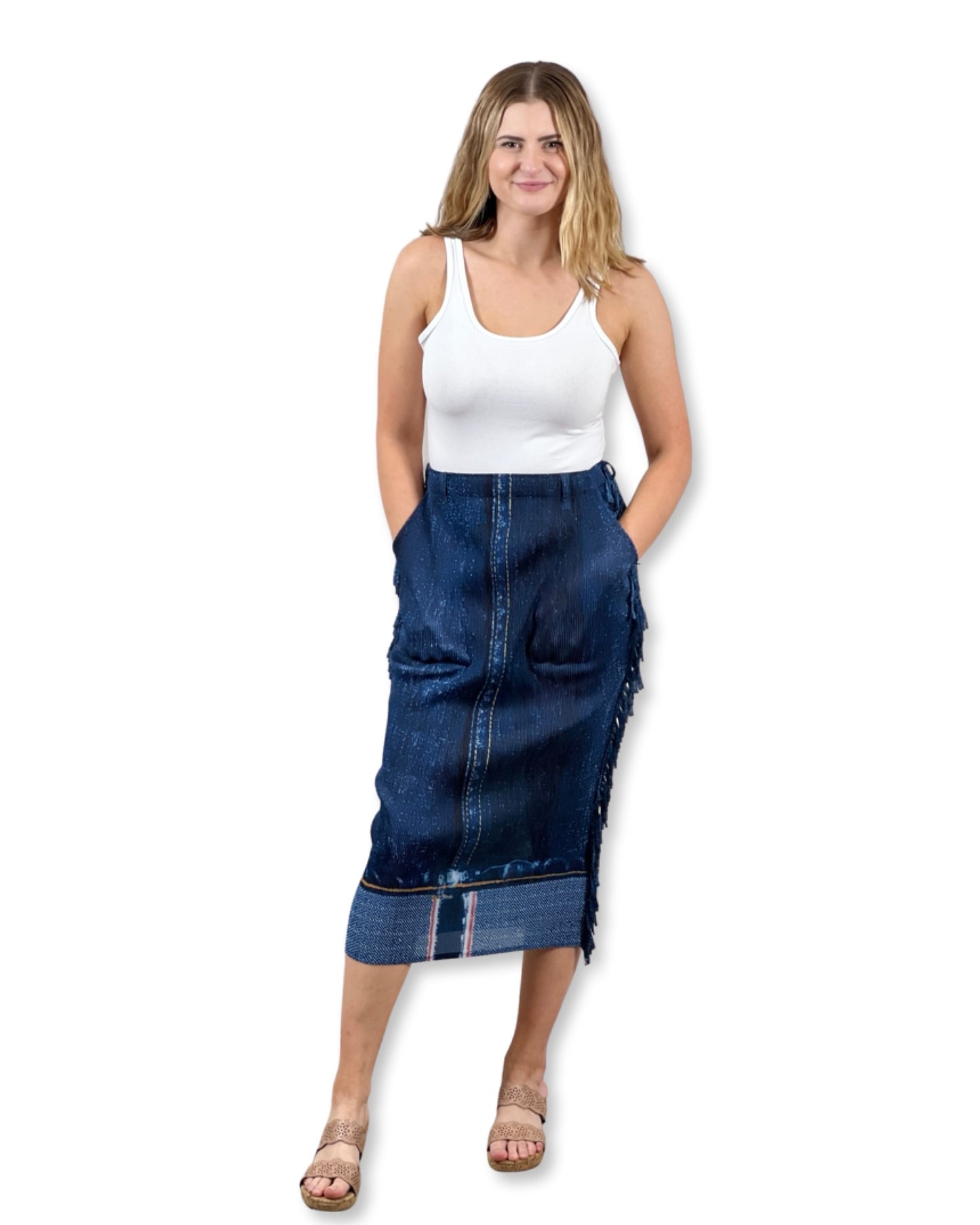 Denim Look Pleating Skirt