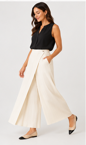 Pleated Pants with Pockets+Overlay front ( Cream )