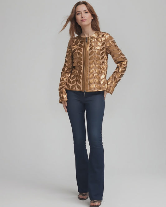 Faux Leather leaves jacket (New color ) Rosewood