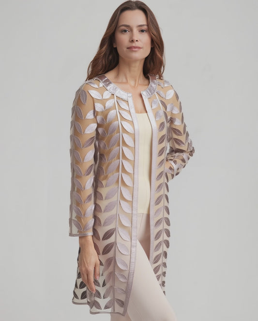 Faux Leather leaves long Jacket with 3/4 sleeves (Silvergun)