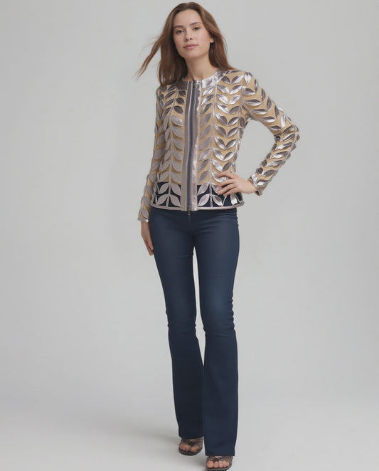 Faux Leather leaves jacket (New color ) Silver Gun